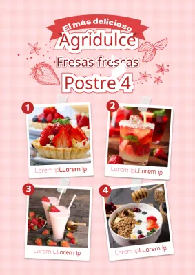 Tema de introducción de postre de fresa rosa y refrescante