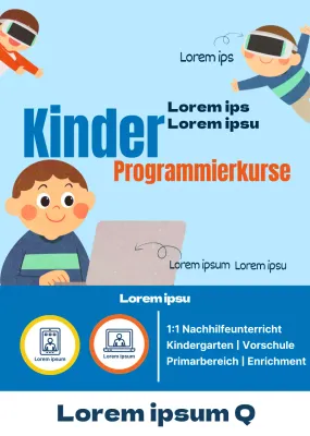 Hellblaue niedliche Charakter-Illustration zur Werbung für einen Codierungskurs