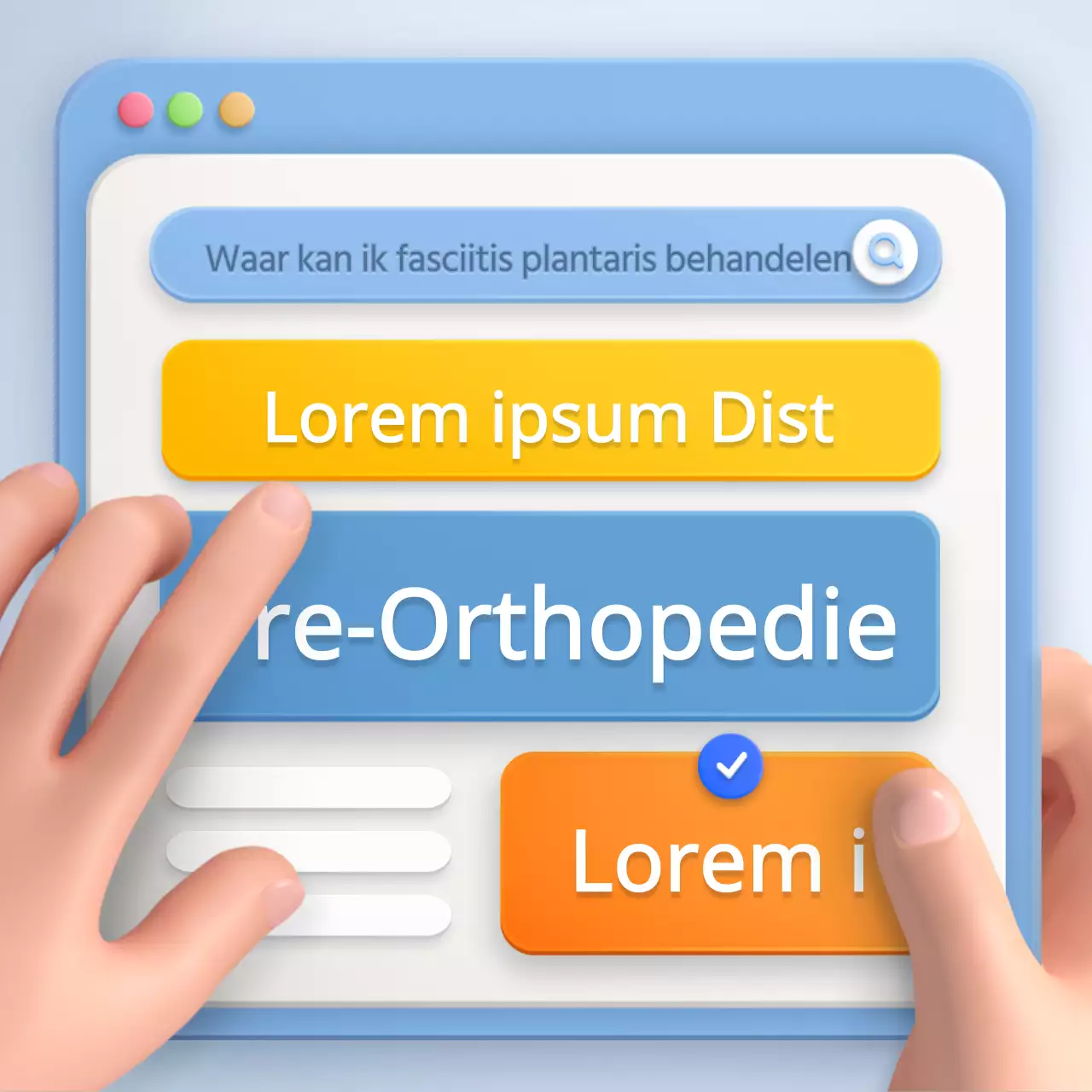 Stereoscopisch browserconcept bij lichtblauwe en gele fasciitis plantaris