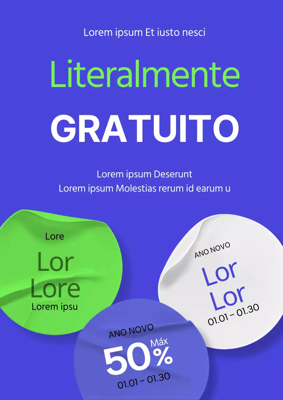 Cartaz de cupões gratuitos de Ano Novo em azul e castanho-escuro