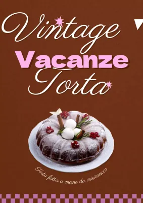 Poster d'epoca della pasticceria con sfondo marrone e rosa