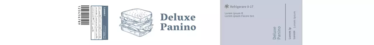 Illustrazione blu retro cibo panino dettaglio imballaggio