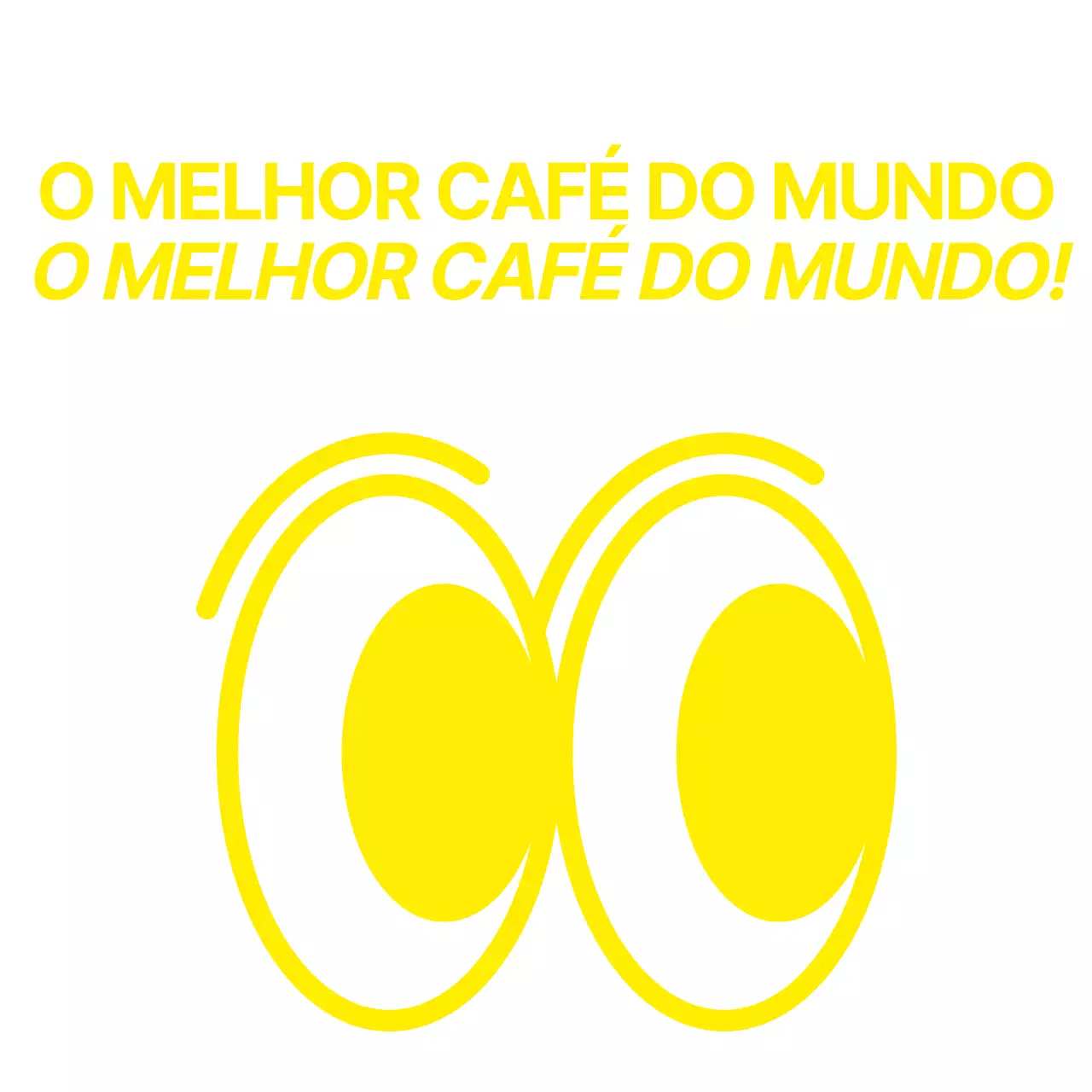 Ilustração simples de um olho saltitante em amarelo combinada com uma frase de texto para um café de estilo