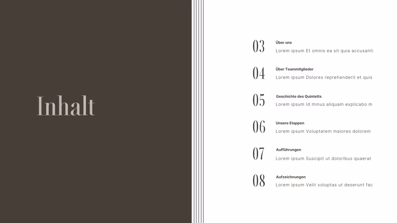 Portfolio von Organisationen der darstellenden Künste in braunen und gedeckten Tönen