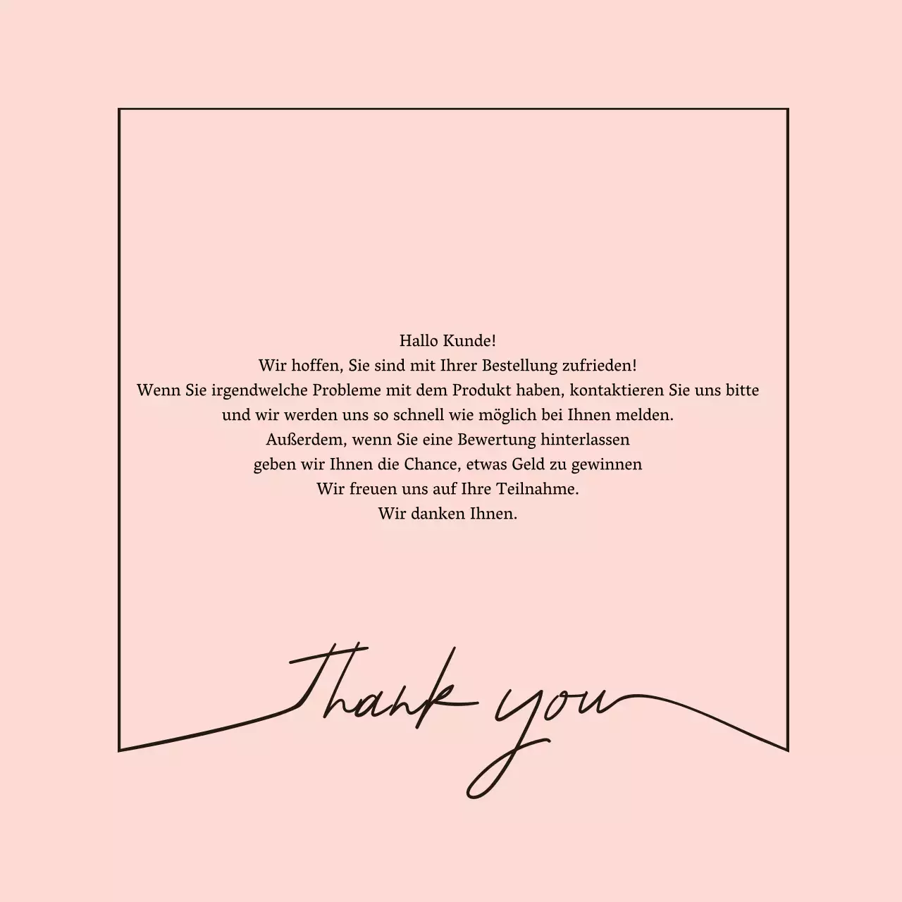 Einfache und emotionale handgeschriebene Rahmen Konzept Lieferung Dankesschreiben