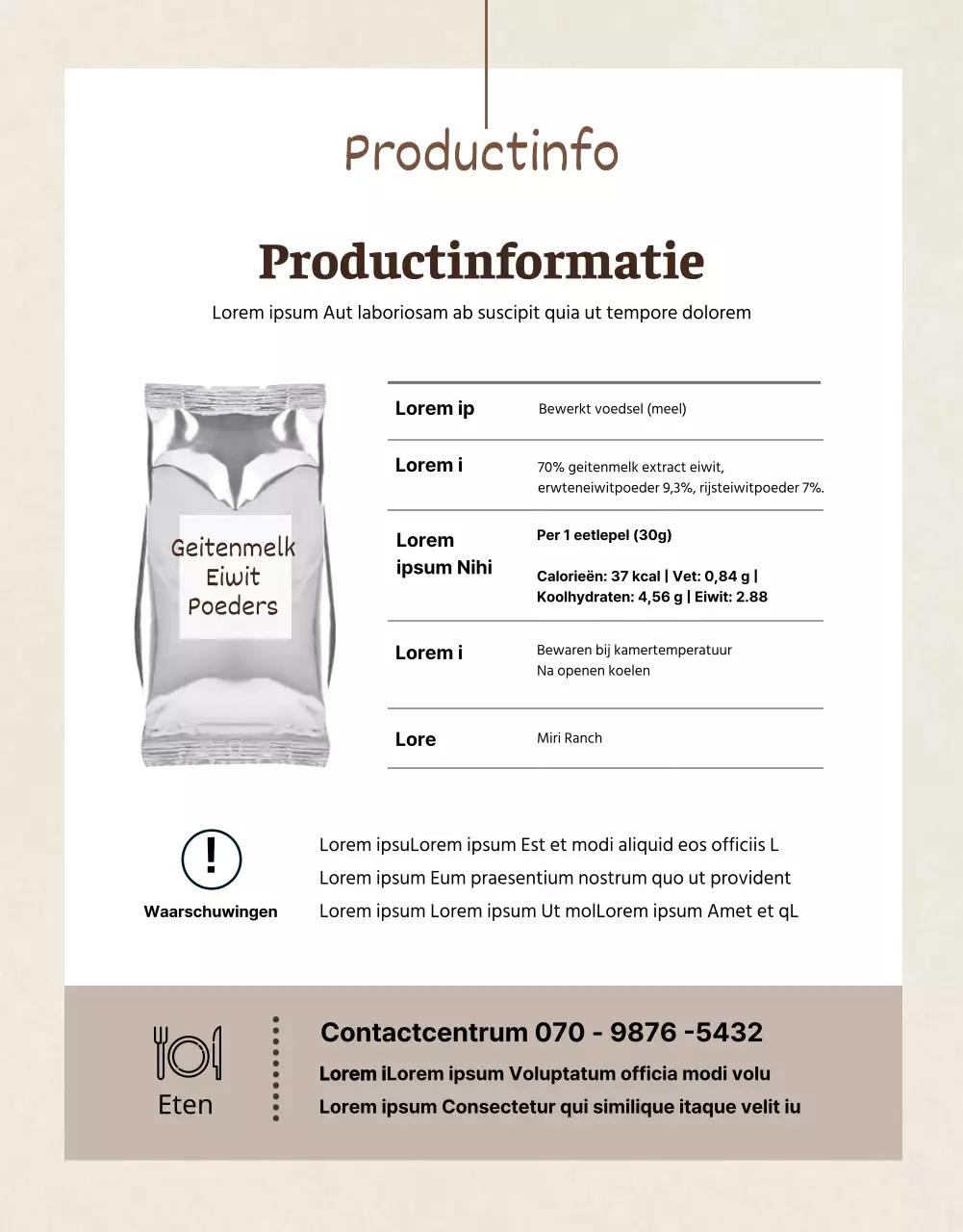 Een eenvoudig proteïnepoeder in een beige tint (meer)