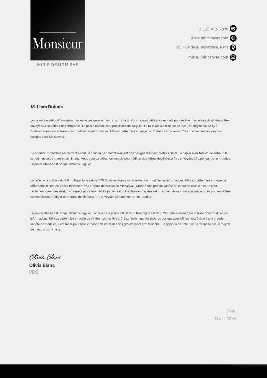 Papier à en-tête d'entreprise simple en noir