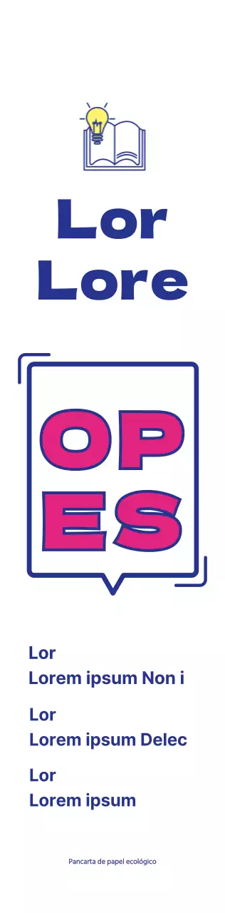 Anunciar la apertura de una biblioteca con un sencillo concepto de texto burbuja en azul marino y morado.