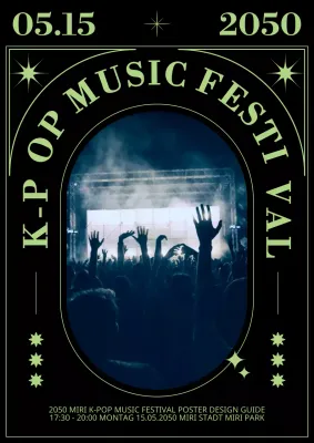 Rockmusikfestival mit Stars and Stripes in Schwarz und Chartreuse