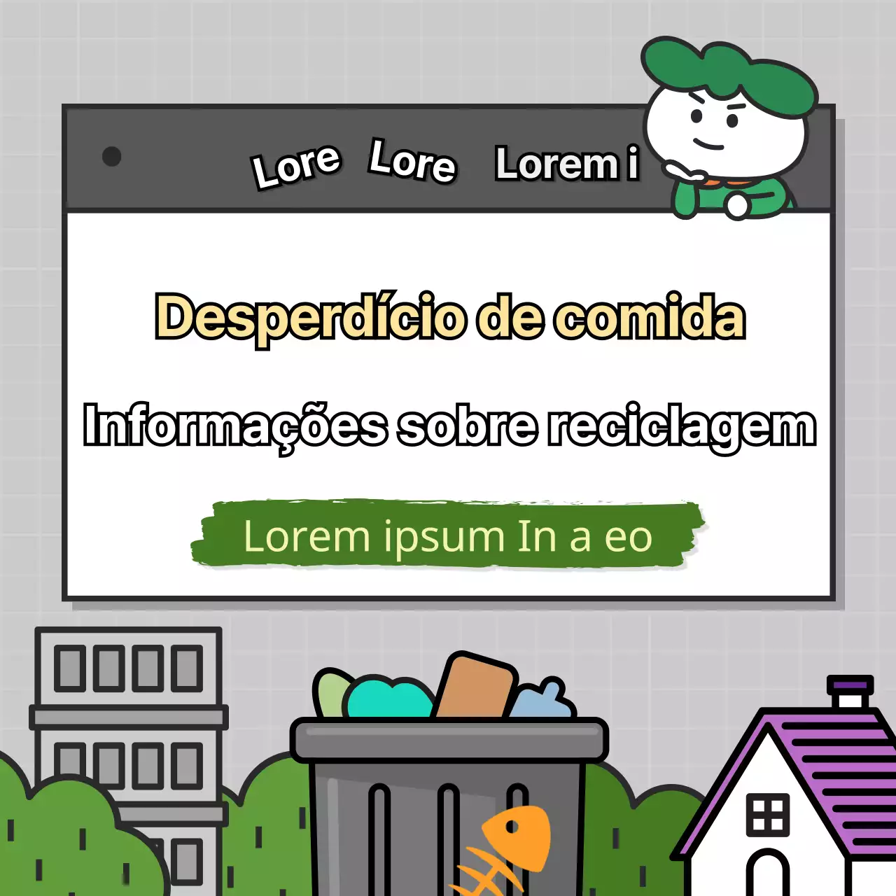 Cartão de dicas de reciclagem giro com fundo citadinoNotícias