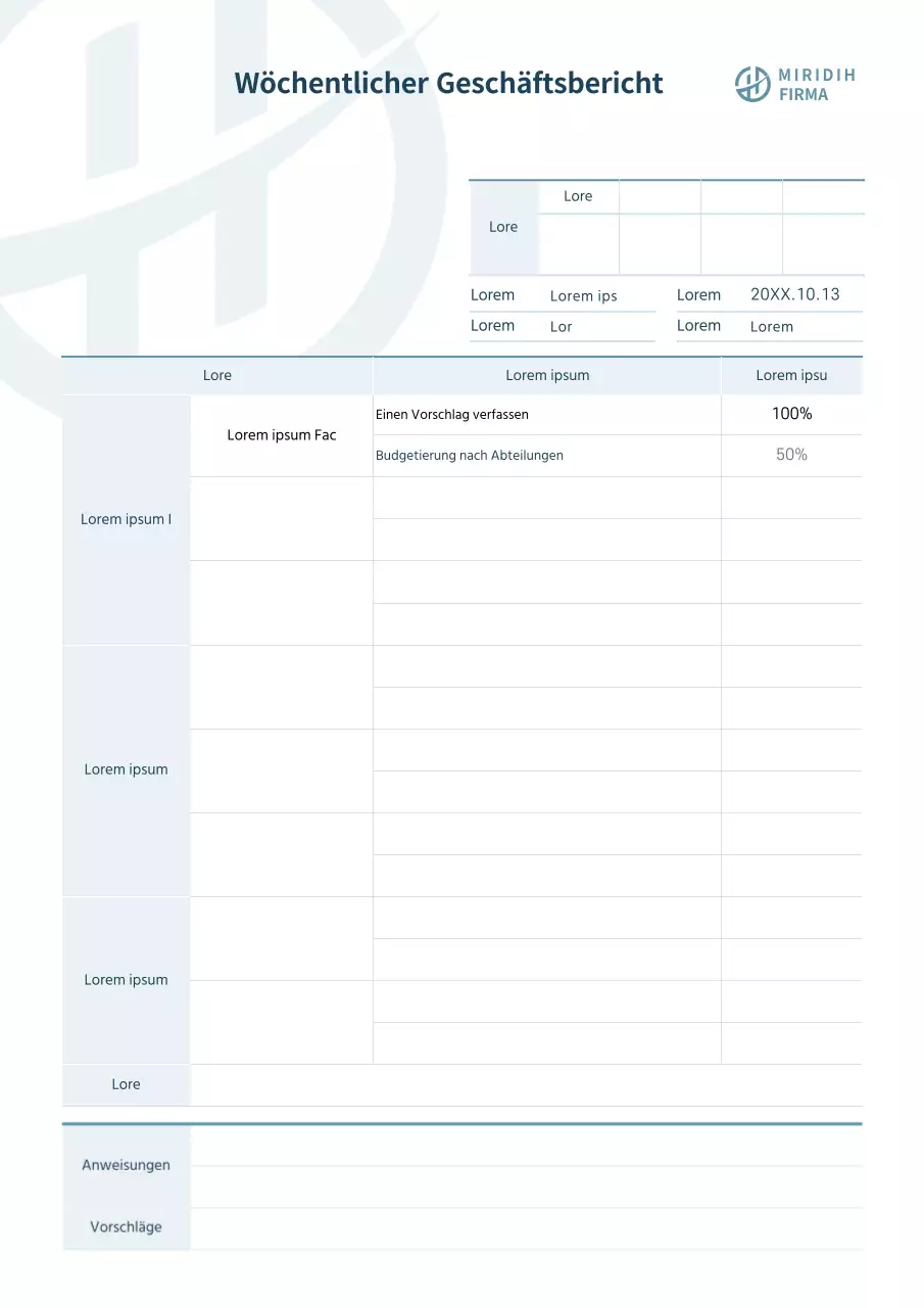Einfaches Unternehmensdokument Formular Wöchentlicher Arbeitsbericht