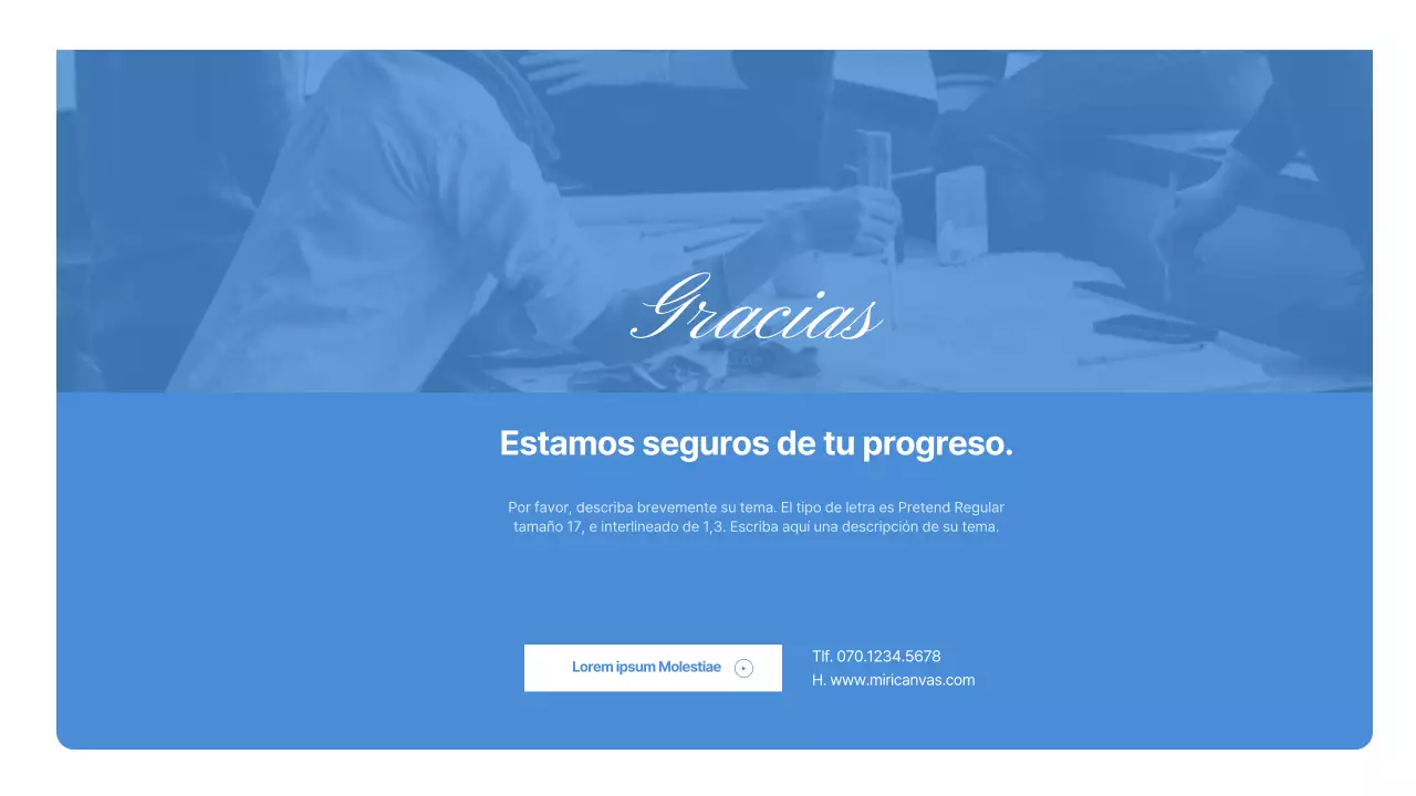 Un sencillo folleto comercial azul y blanco para una escuela de inglés