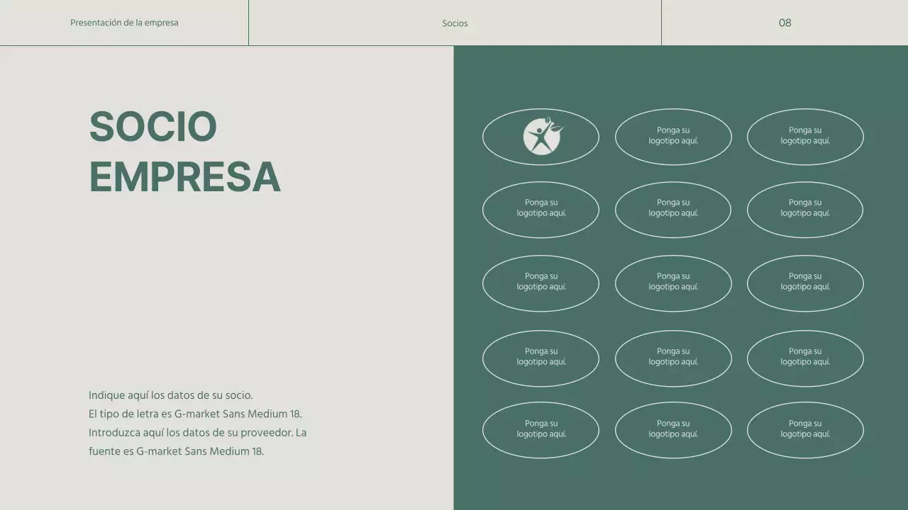 Un sencillo perfil de empresa verde y beige