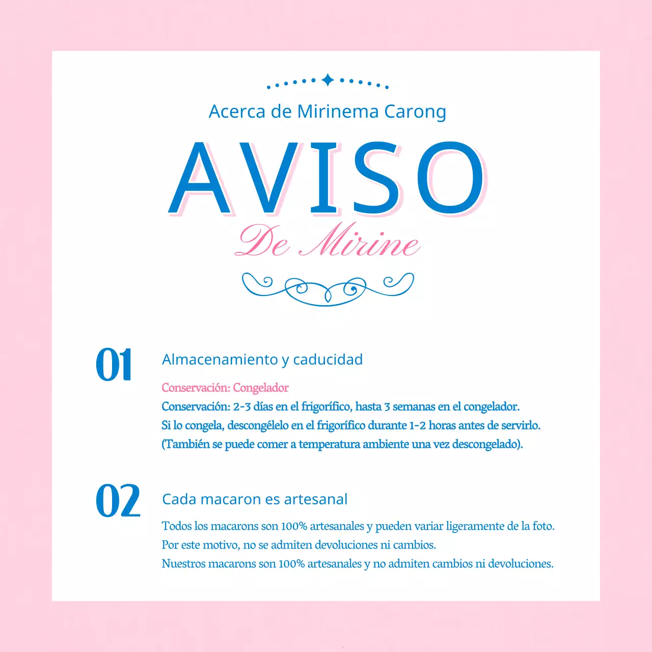 Un café de macarons con un título en rosa y azul