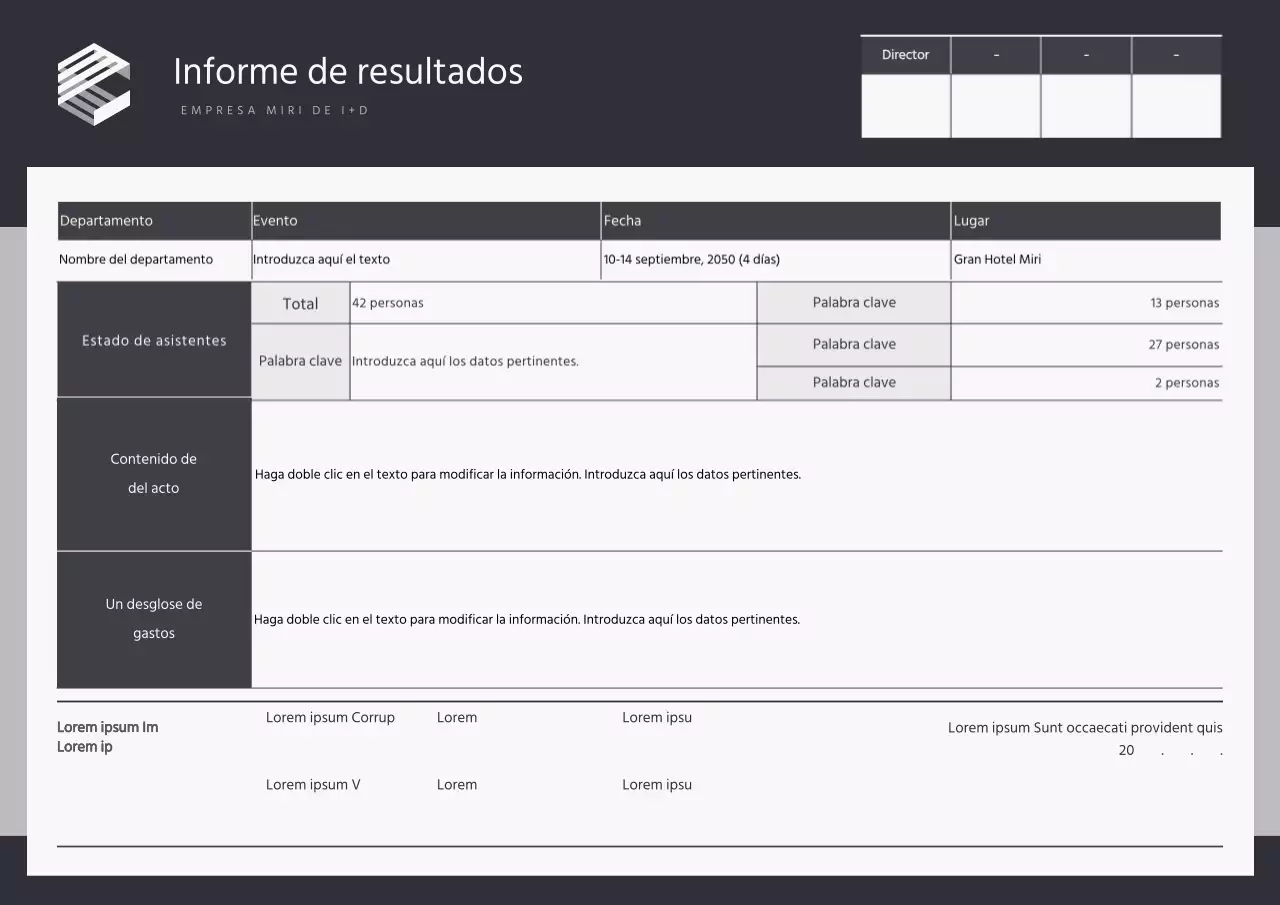 Estilo sencillo en negro y gris Informe de eventos
