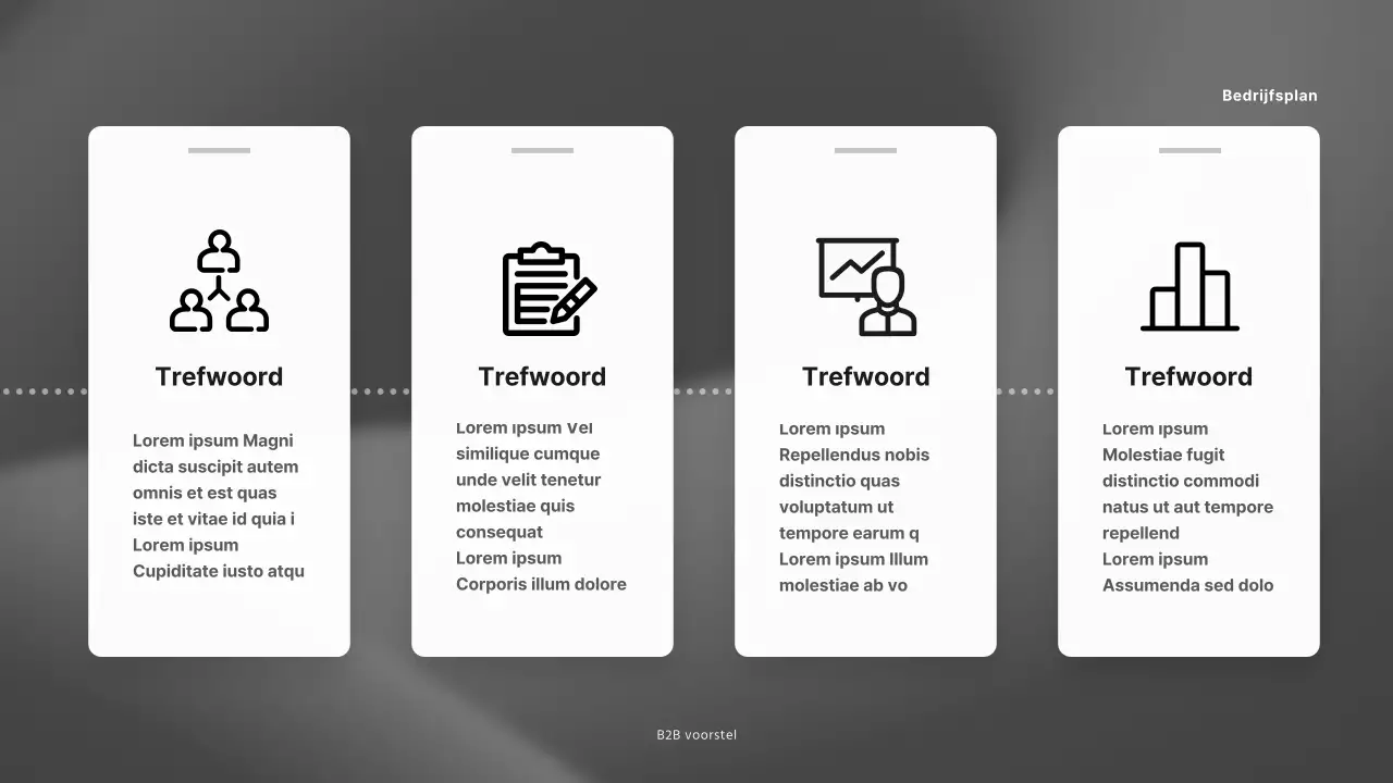 Zakelijke B2B voorstelpresentatie in zwart en grijstinten