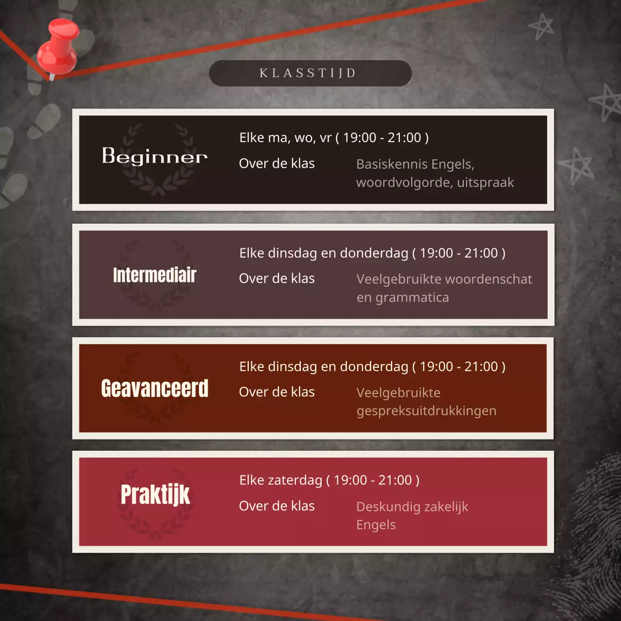 Sjabloon voor Engelstalig schoolevenement zoals een donker evenementendagboek