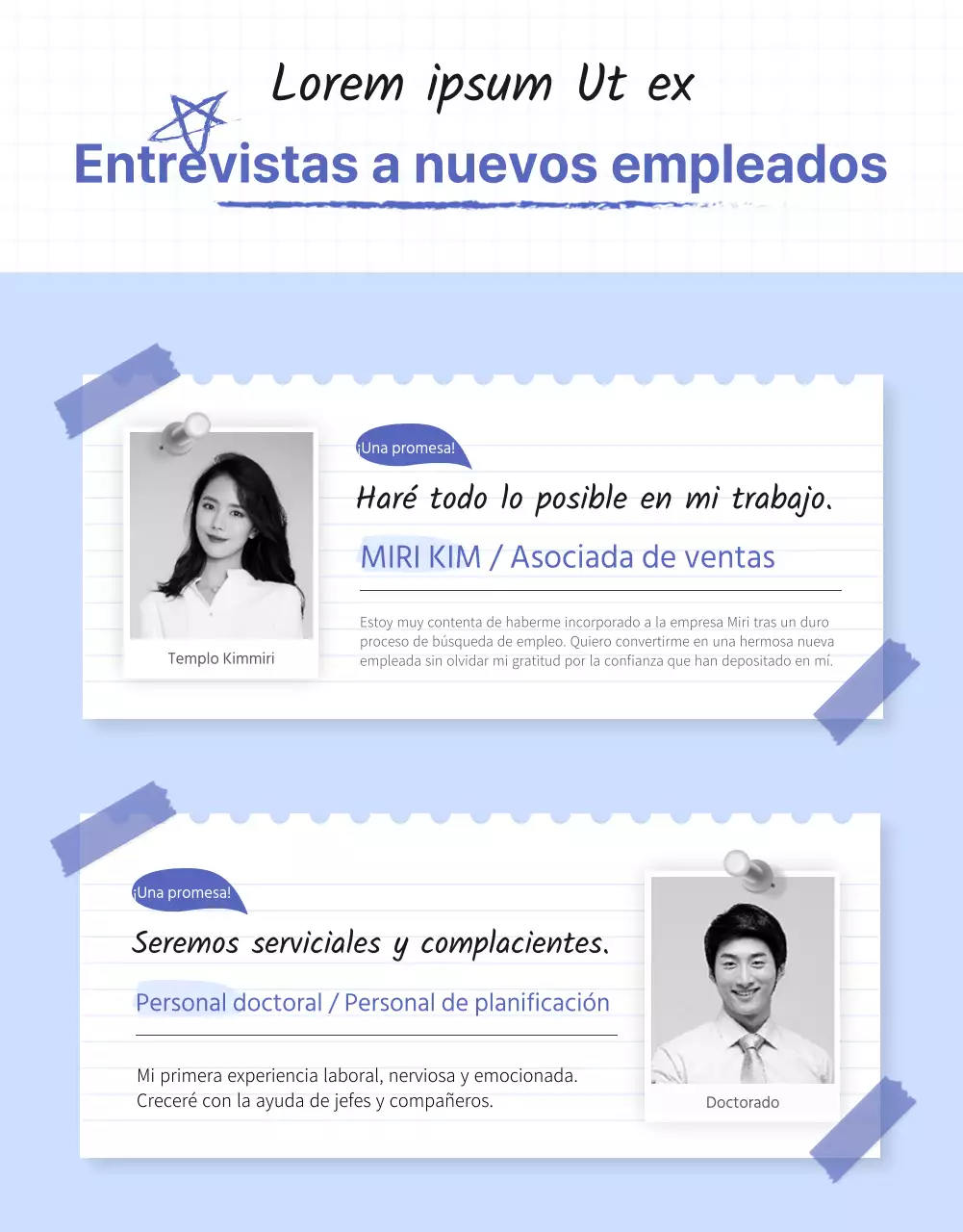 Una página de presentación limpia y en tonos azules