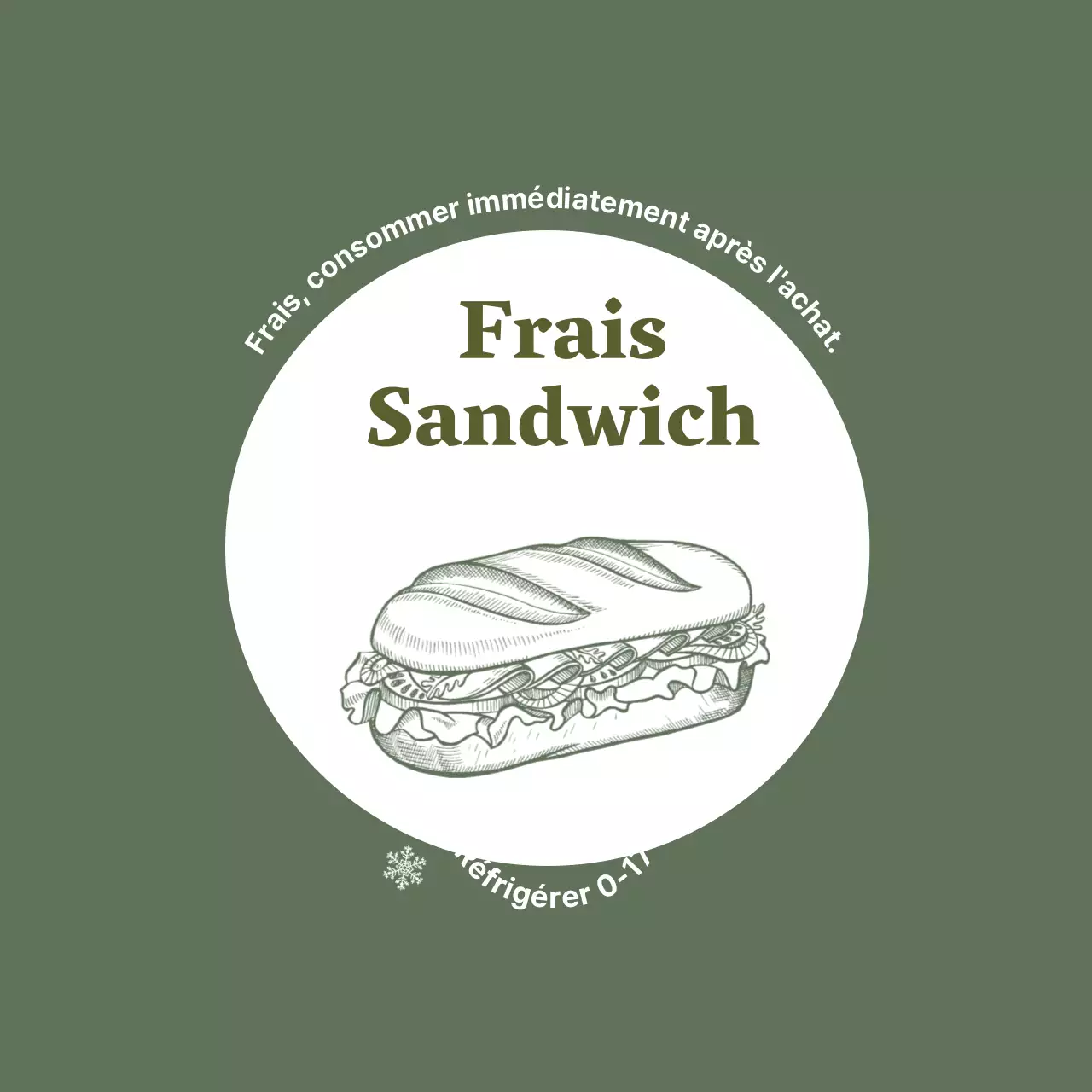 Illustration verte étiquette de sandwich alimentaire vintage
