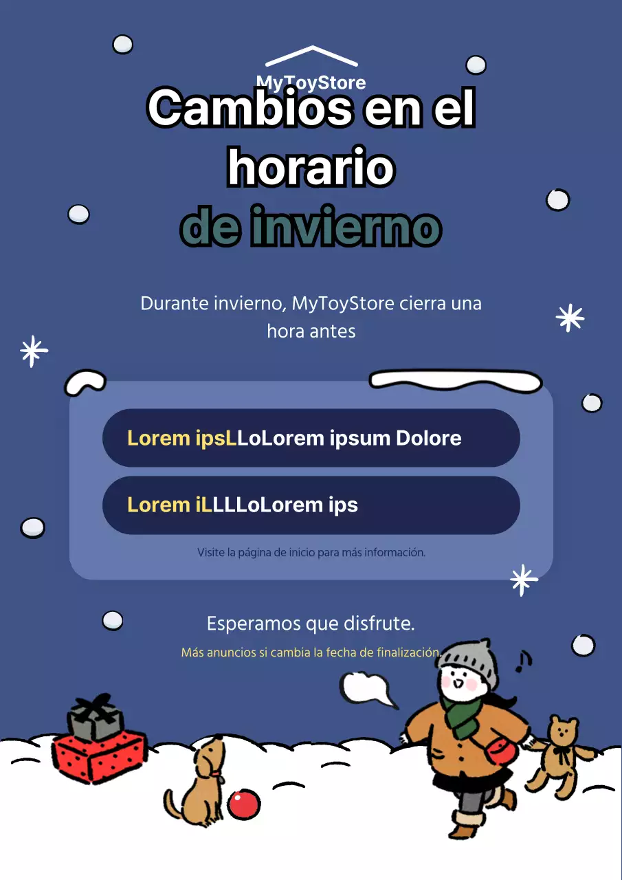 Simpática ilustración invernal en tonos azules Horario de invierno aviso de cambio Aviso operativo webposter