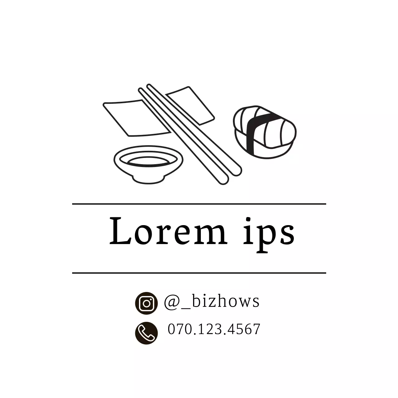 Rótulo simples de restaurante com ilustração a branco