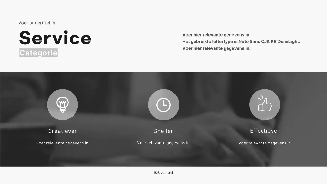 Zakelijke B2B voorstelpresentatie in zwart en grijstinten