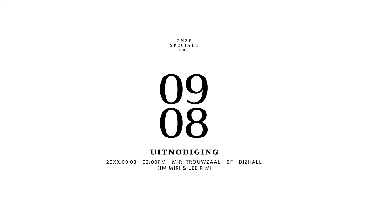 Voor een eenvoudige concepttrouwkaart met de datum in zwart gemarkeerd