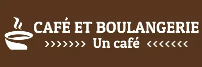 Un tablier d'une seule ligne avec une illustration d'une tasse de café avec du café et le logo d'une boulangerie.