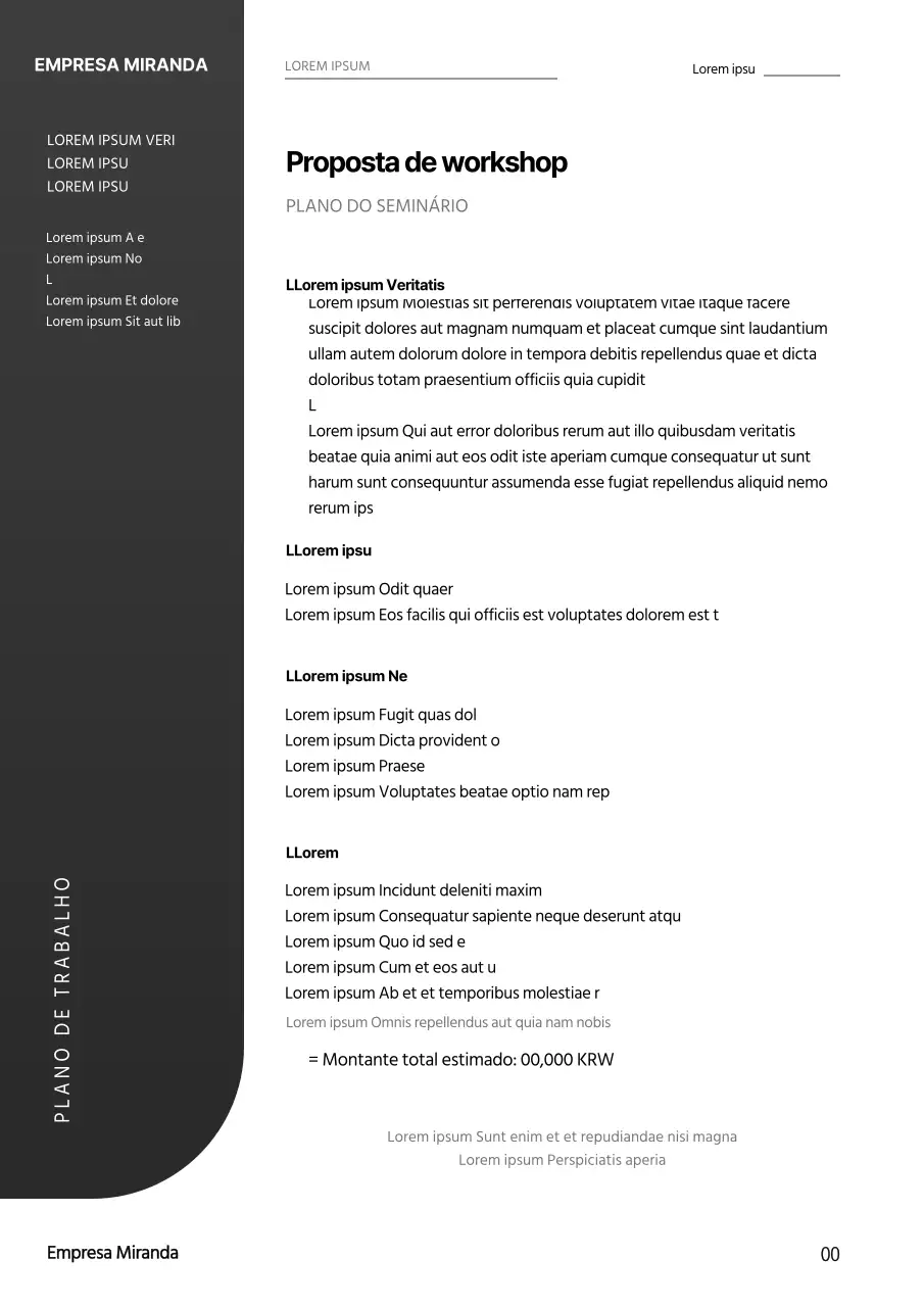 Formatação simples, a cinzento escuro, do documento da proposta de seminário