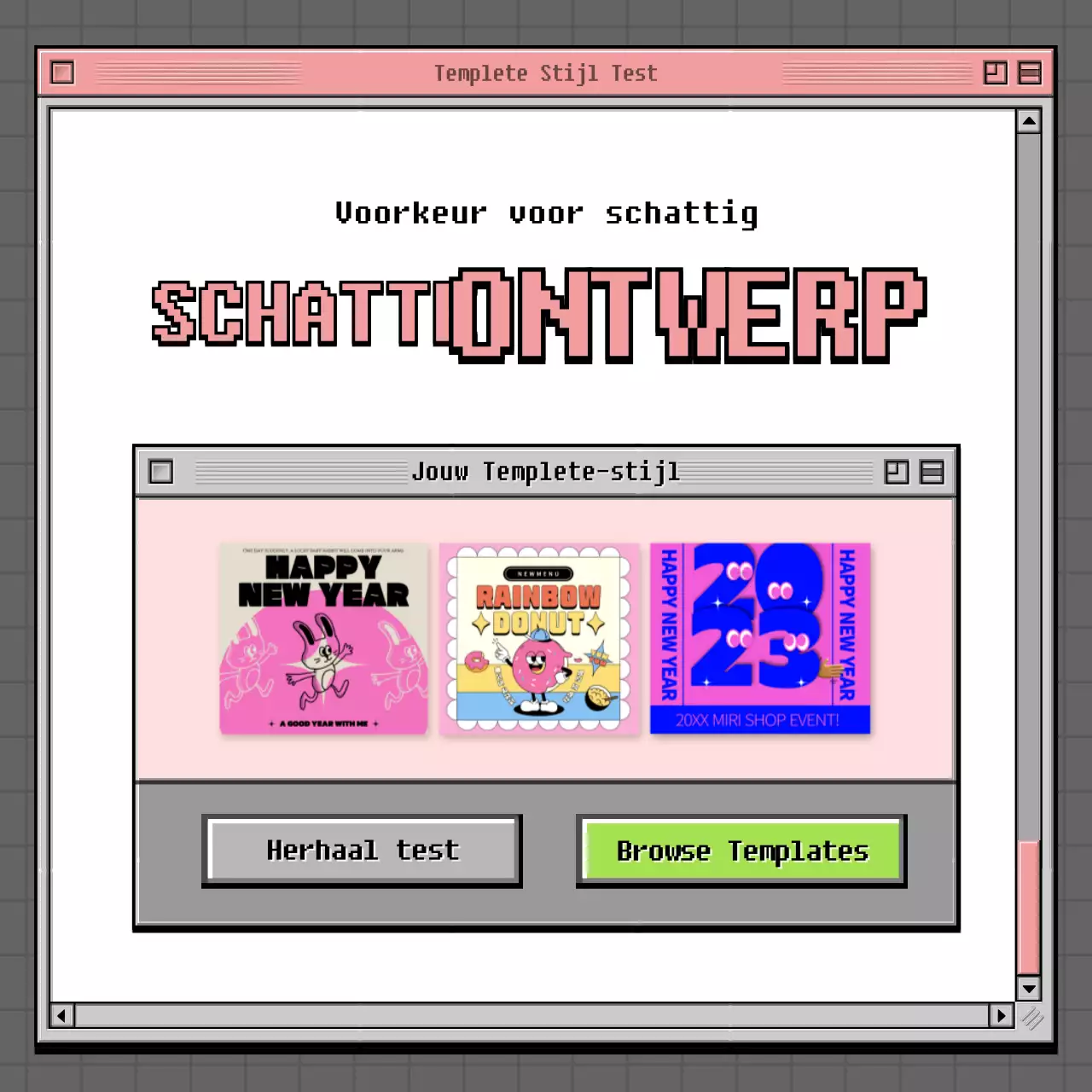 Retro browser concept psychologie test in grijs en groen
