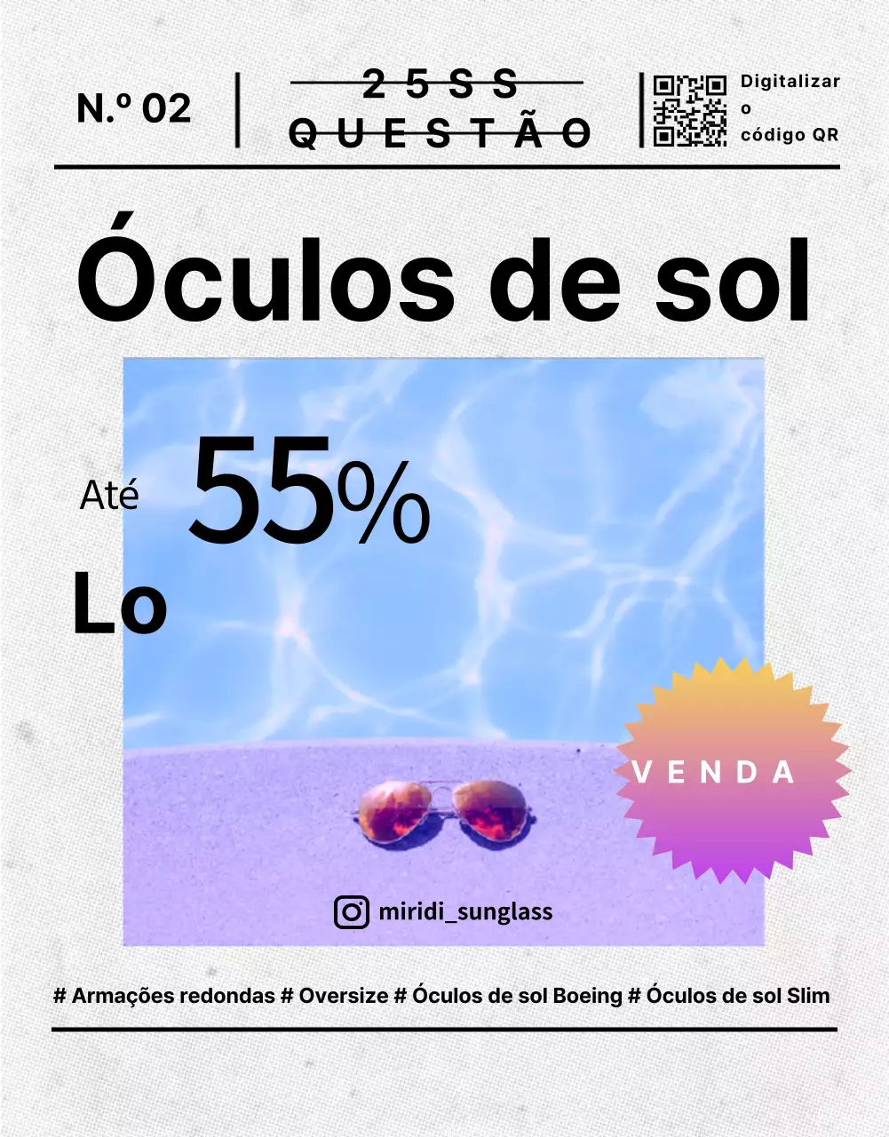 Página de pormenor dos óculos de sol