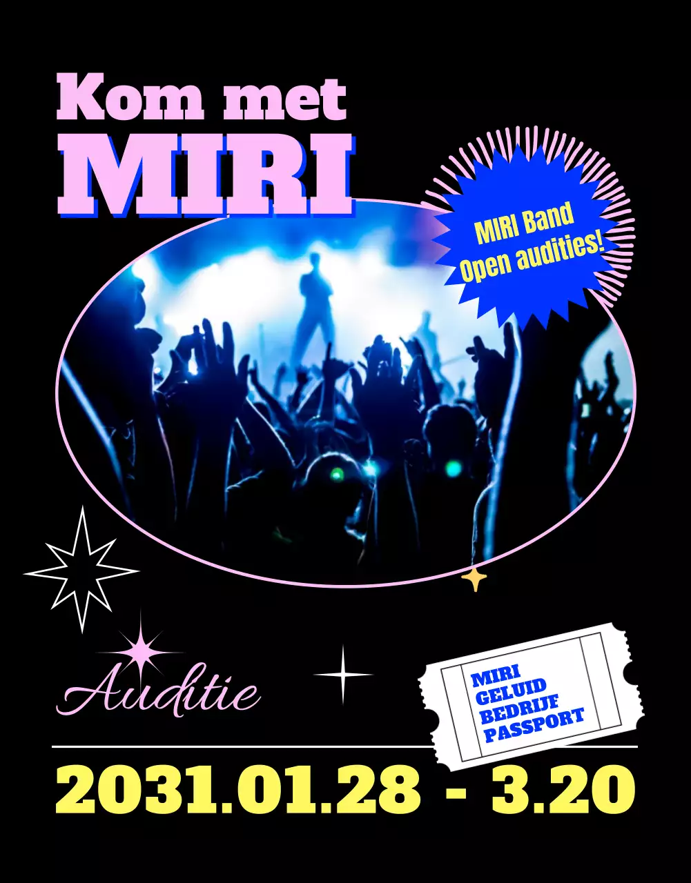 Open audities met kleur op een zwarte achtergrond