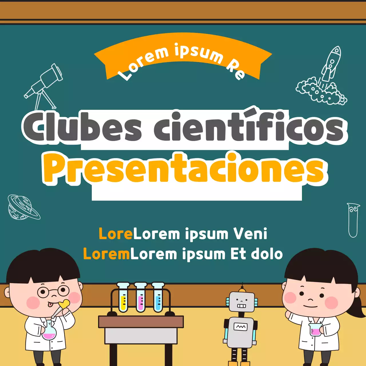 Una presentación de un club de ciencias de primaria realzada por simpáticas ilustraciones