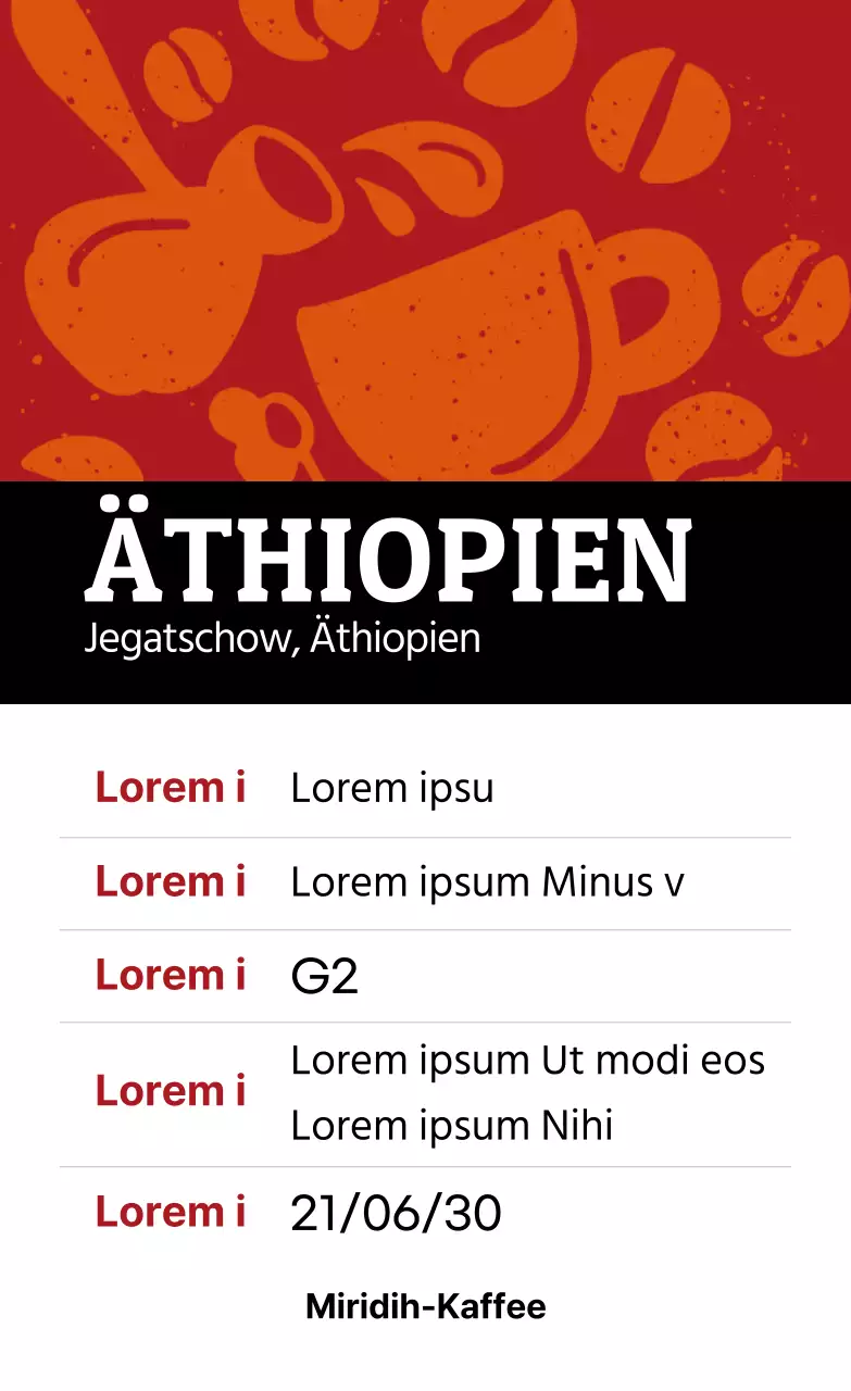 Bunte Vintage Illustration Bohne Kaffee Etikett Äthiopien