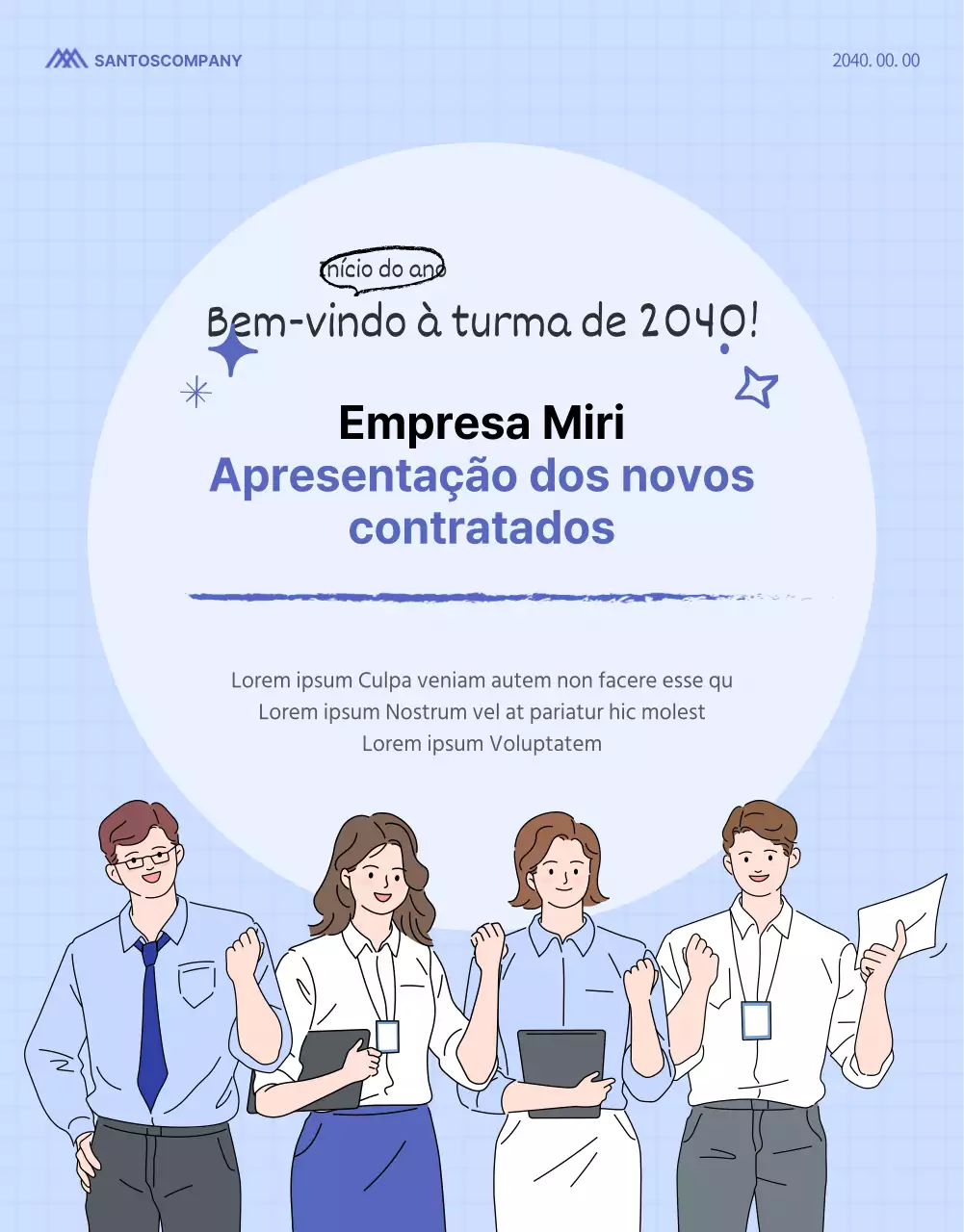Uma página de pormenor de apresentação do novo contrato, limpa e em tons de azul