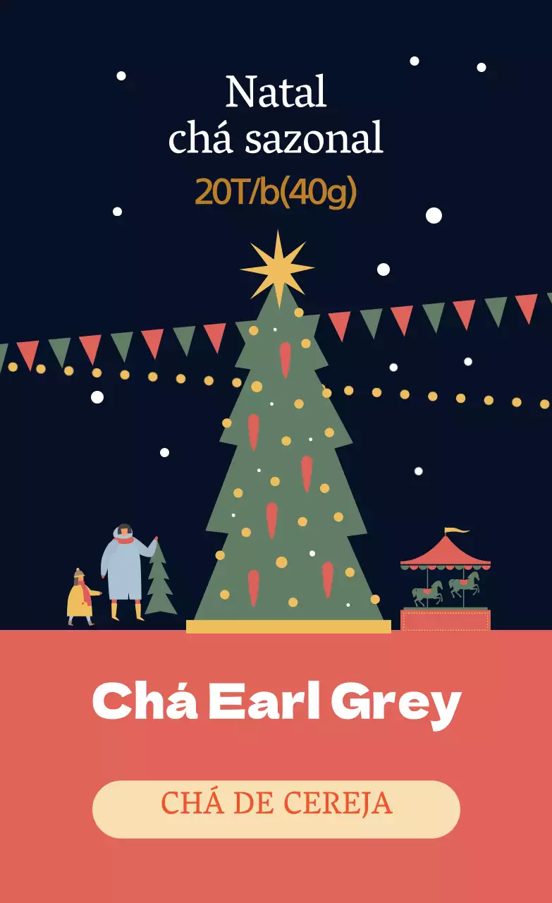 Rótulo de chá Earl Grey verde vermelho com ilustração da época natalícia