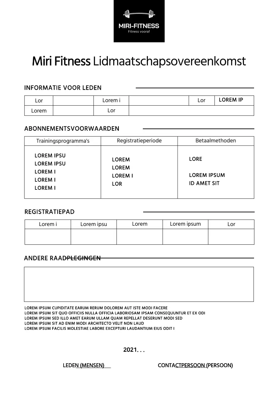 Een schone fitnesslidmaatschapsovereenkomst