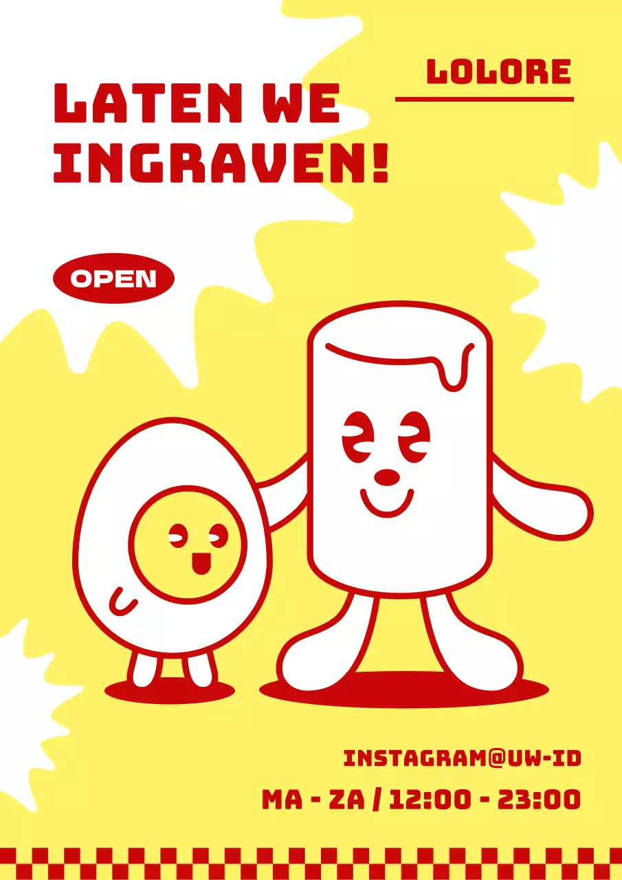 Schattige rode en gele tteokbokki karakter restaurant poster