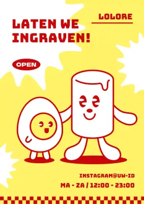 Schattige rode en gele tteokbokki karakter restaurant poster