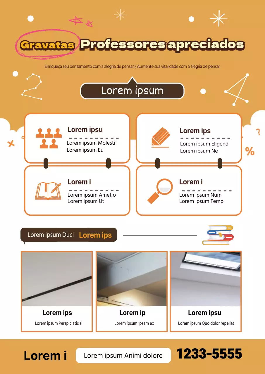 Anúncio promocional para uma escola com letras amarelas