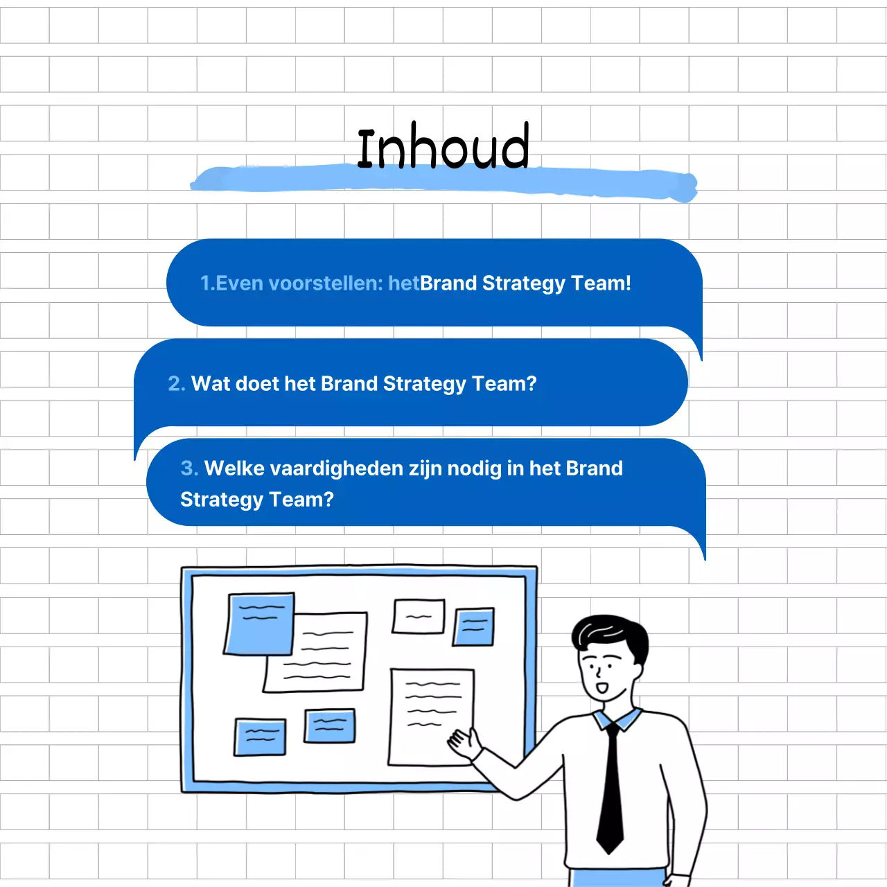 Introductie van het team met een blauw illustratiethema CardNews