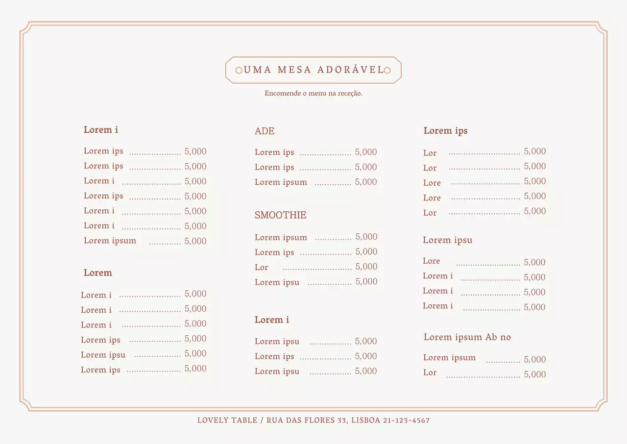 Menu de café moderno