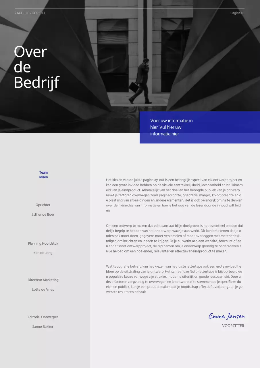 Zakelijk voorstel met een modern concept in blauw en grijs