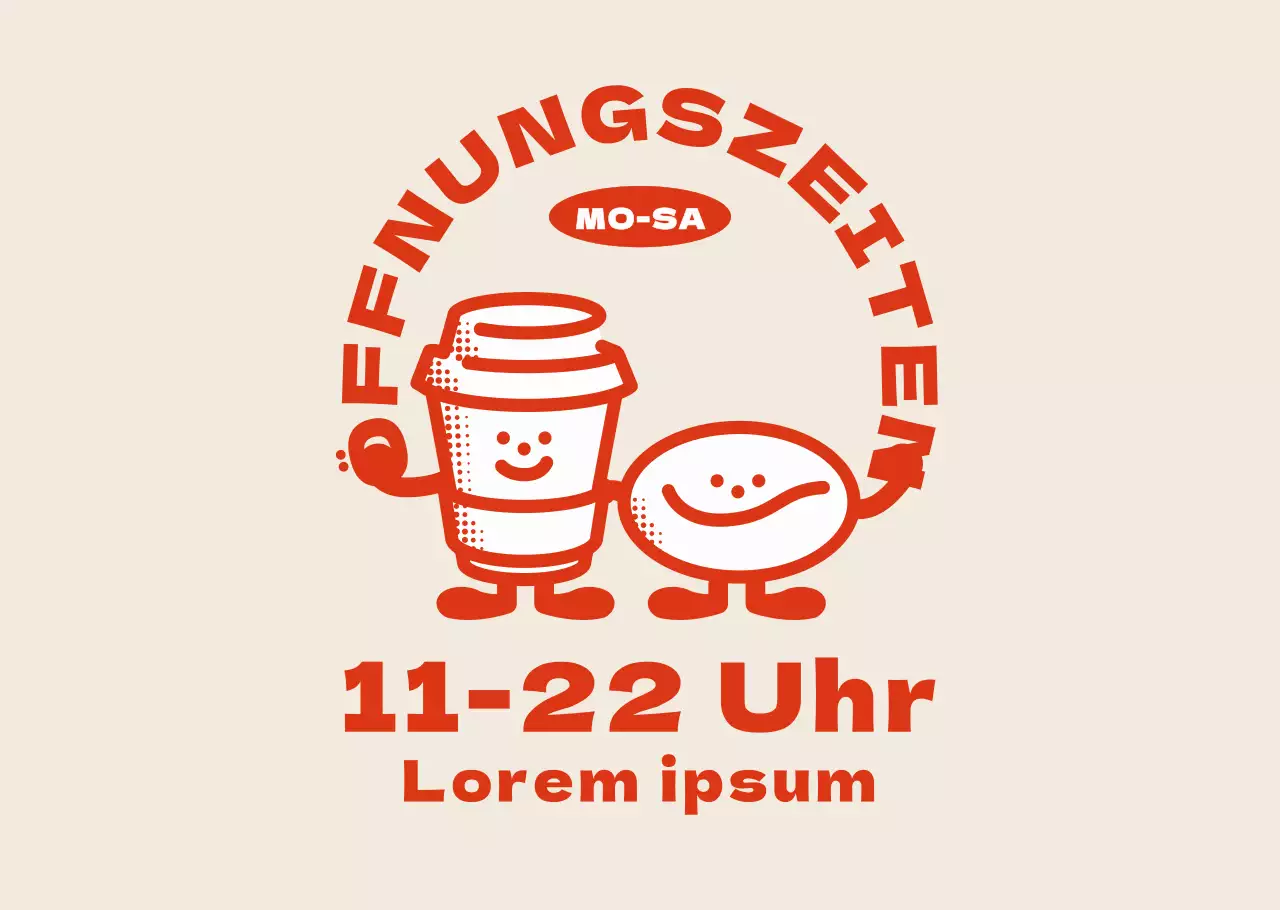 Die niedlichen Kaffeefiguren von Red Orange informieren Sie über die Öffnungszeiten