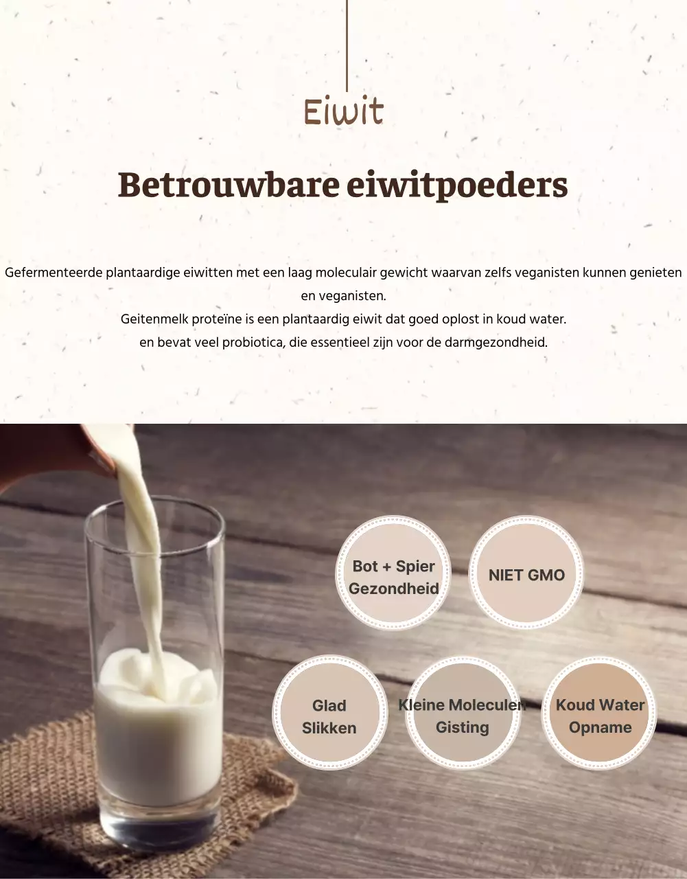 Een eenvoudig proteïnepoeder in een beige tint (meer)