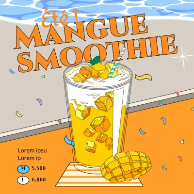 Café d'été rétro jaune Boisson Pop Art Mangue Smoothie