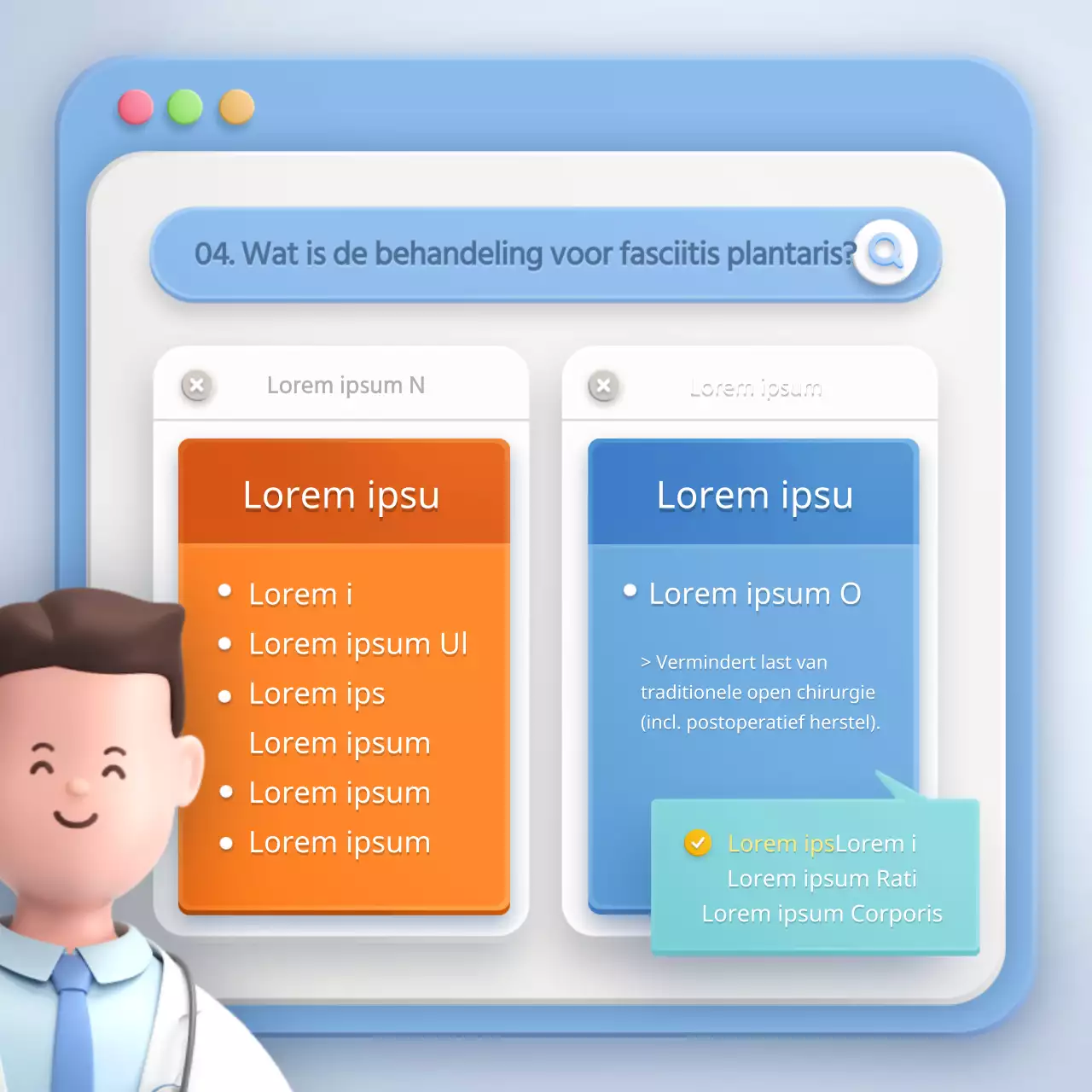 Stereoscopisch browserconcept bij lichtblauwe en gele fasciitis plantaris