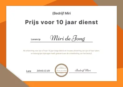 10-jaar lang dienst onderscheiding met een eenvoudig concept in goud en oranje