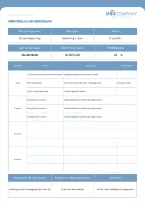 Een strak, blauwgekleurd maandelijks werkplan