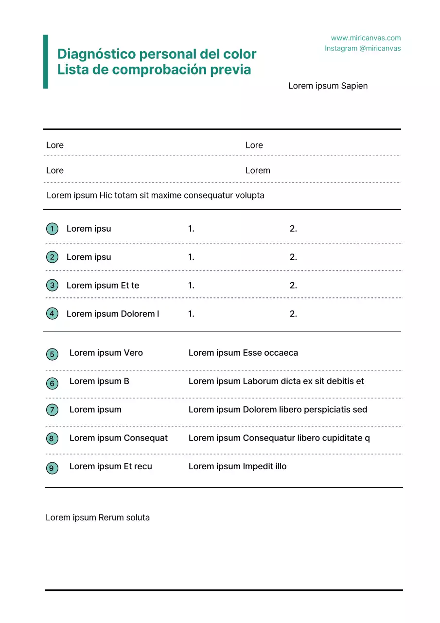 Lista de comprobación de la consulta de diagnóstico del color personal Minty